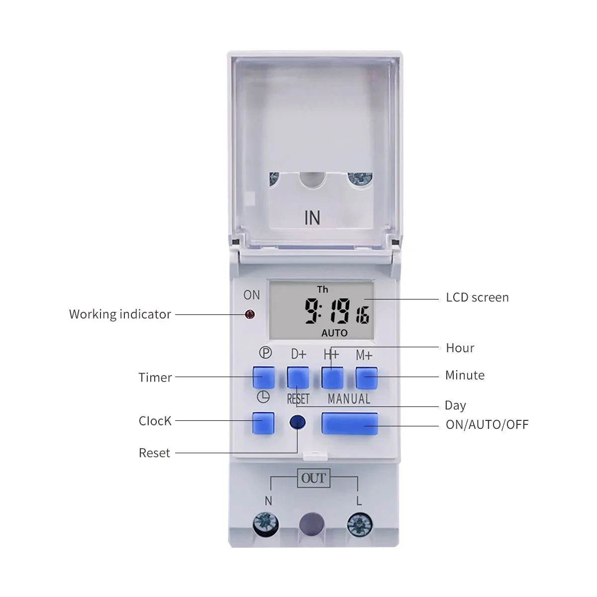 New Type Din Rail 2 Wire Weekly 7 Days Programmable Digital TIME SWITCH Relay Timer Control AC 220V 230V 12V 24V 48V 16A 30A