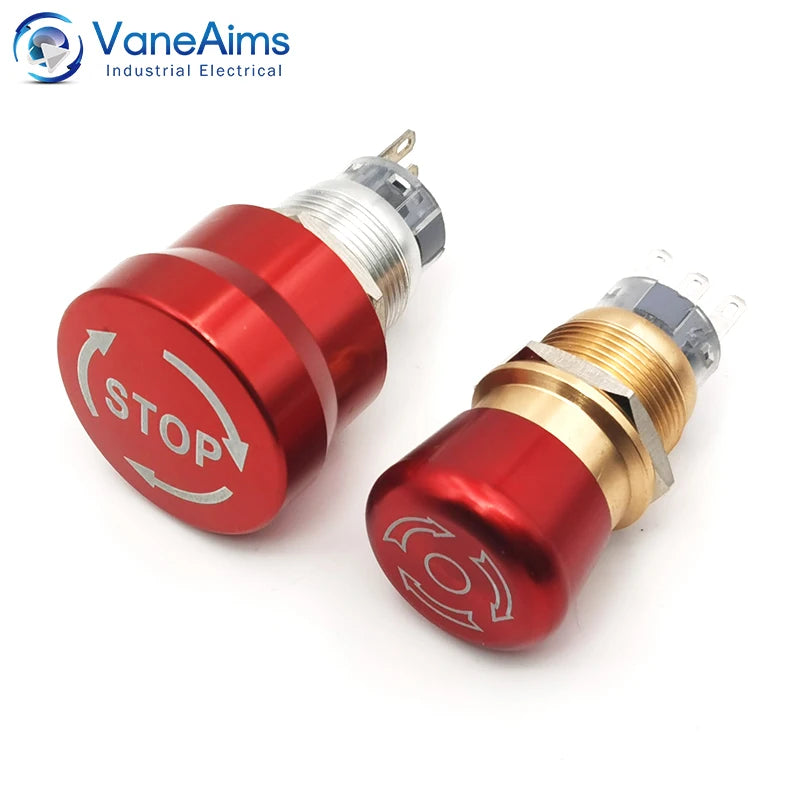 Metal Emergency Stop Switch 16MM 19MM 22MM E-stop Button Rotary Push-pull Emergency Stop Button with LED light 220V 24V 12V