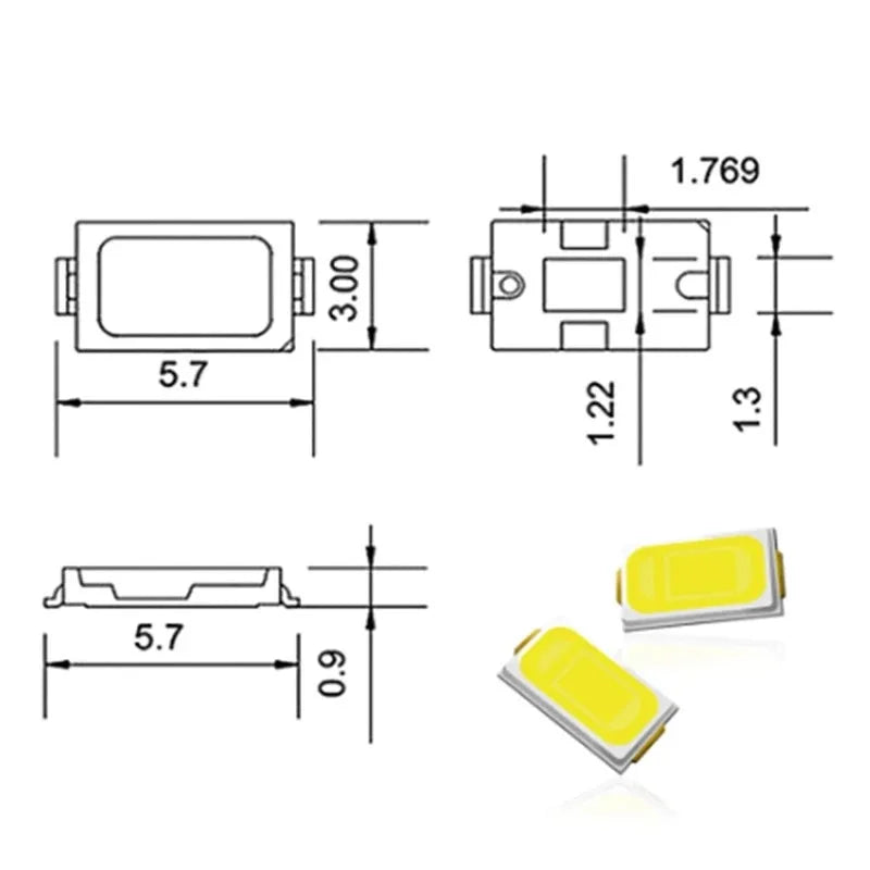 500PCS SMD LED 2835 5730 Chip 0.5W 1W 3V 6V 9V 18V 30V Beads Light White 4000K 120LM Surface Mount PCB Light Emitting Diode Lamp