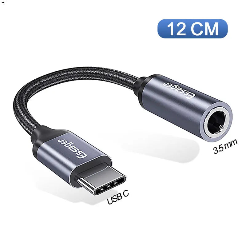 Essager USB Type C 3.5 Jack Earphone Adapter USB C to 3.5mm Headphones AUX Audio Adapter Cable For Huawei P30 Xiaomi Mi 10 9