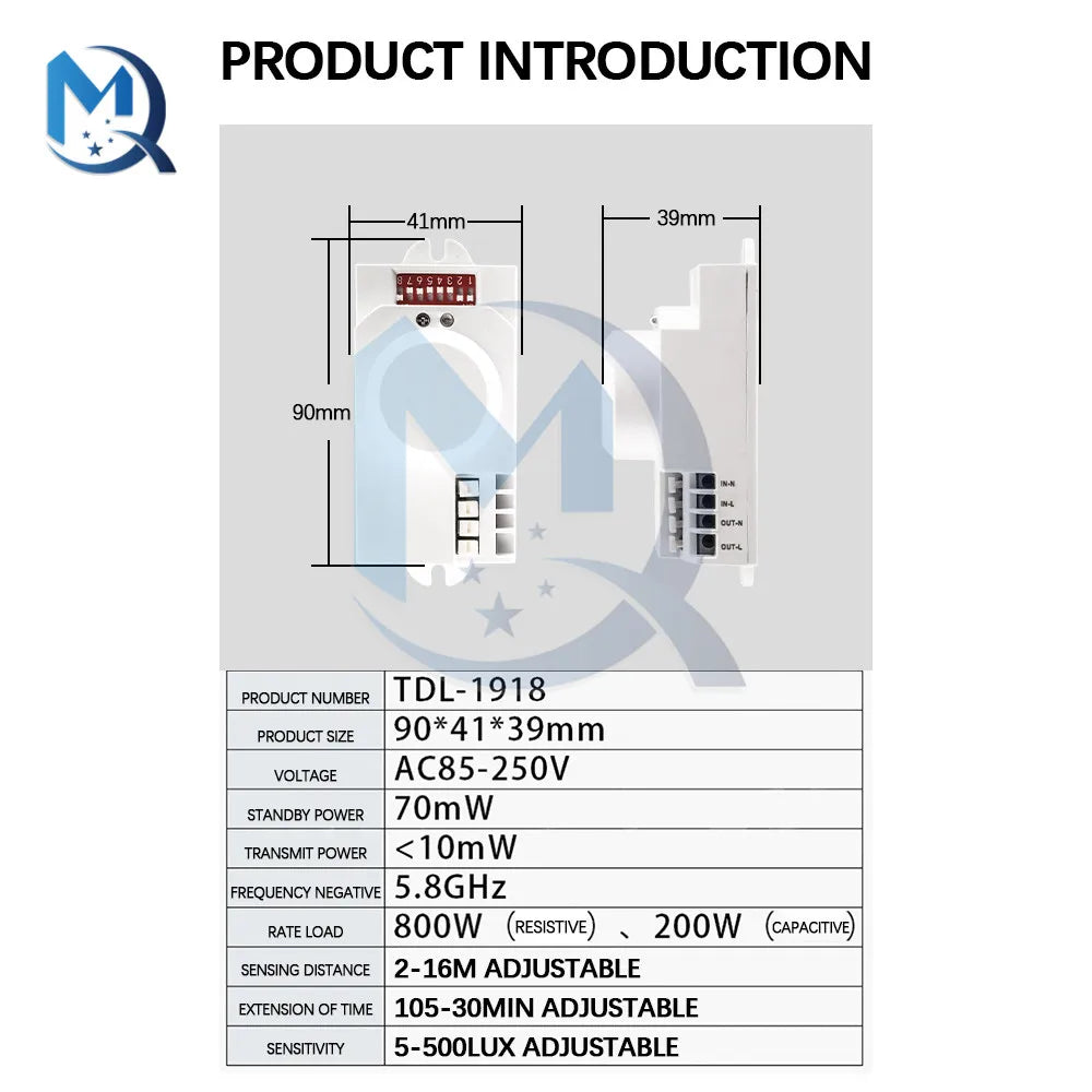 AC85-250V TDL-1918 5.8G Microwave Radar Sensor Switch Fully Automatic Induction Microwave Detector Radar Switch