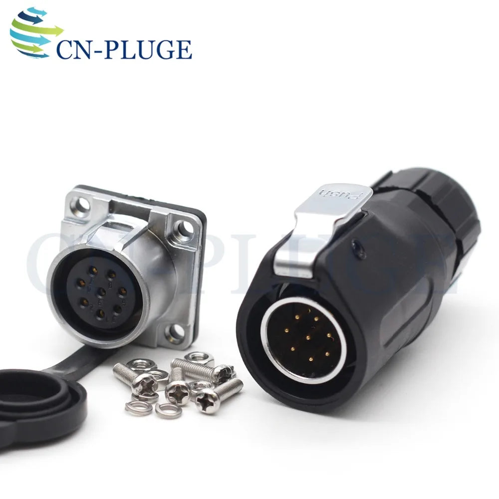 XHP20, IP67 2 3 4 5 67 8 9 10 12-Pin Waterproof Electrical Connector, 20mm Aviation Square Panel Mounting Male Plug