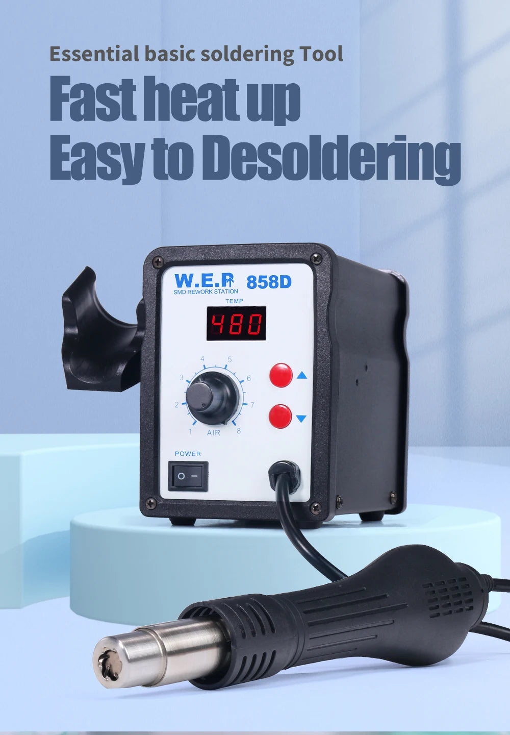 WEP 750W Hot Air Gun Soldering Station Digital Display Desoldering Station  Electric Soldering Iron SMD BGA Rework Station 858D