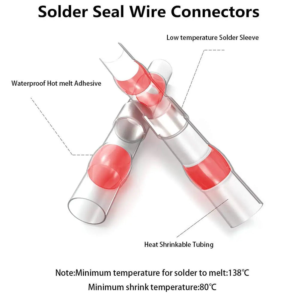 Solder Seal Wire Connectors - Heat Shrink Solder Butt Connectors - Solder Connector Kit - Automotive Insulated Waterproof