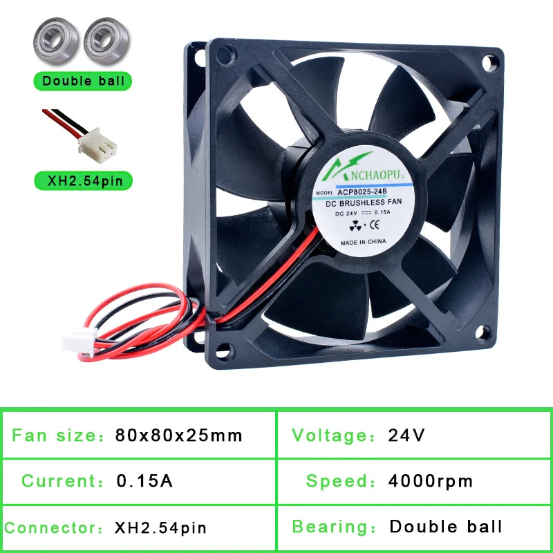 ACP8025 8cm 80mm Fan 80x80x25mm DC5V 12V 24V 2pin Cooling Fan Suitable for Chassis Power Inverter