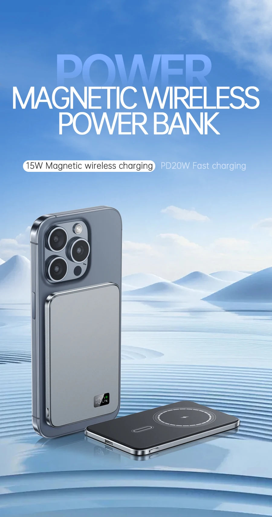 10000mAh Ultra Thin Power Bank for MagSafe,Magnetic Wireless Fast Charging MacSafe Portable Battery For iPhone Xiaomi Samsung