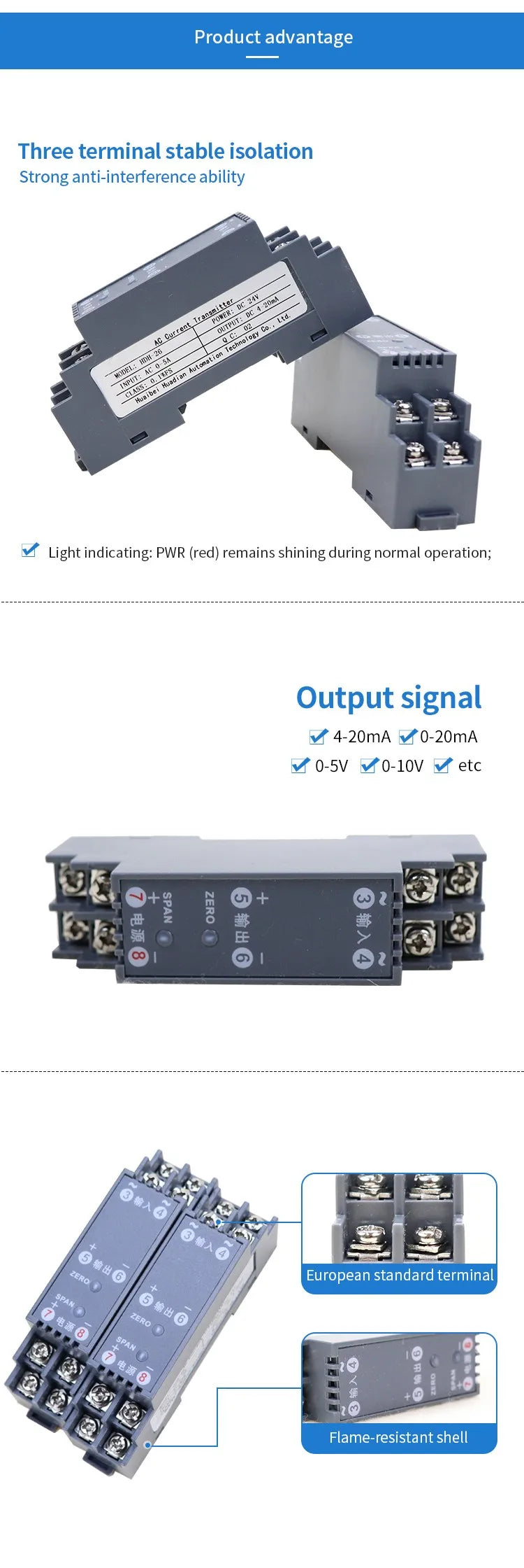 single phase AC current transducer / 0-5A / 4-20mA isolated modules / 0-10A voltage transducer