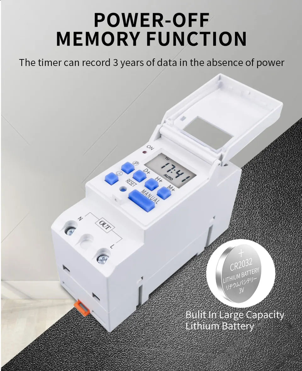 New Type Din Rail 2 Wire Weekly 7 Days Programmable Digital TIME SWITCH Relay Timer Control AC 220V 230V 12V 24V 48V 16A 30A