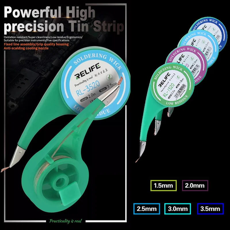 RELIFE Desoldering Braid 1.5/2.0/2.5/3.0/3.5mm Width 2M Length Suction Tin Solder Remover Wick Wire BGA Soldering Repair Tools
