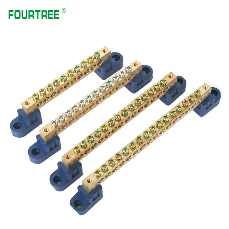 1Pcs Brass Wiring Terminal Row Zero Strip Flame Retardant Distribution Box Connection Terminal Adjustable Mounting Holes 4-16Pin