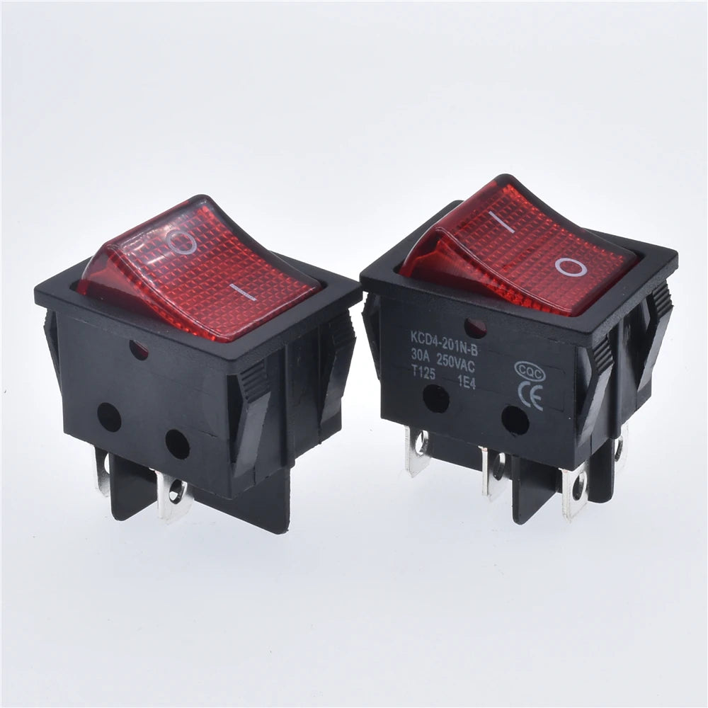 5pcs 30A 250V KCD2 KCD4 Rocker Switch DPST 4 Pin 6Pin Red Lighted 120V Rocker Toggle Switch ON Off Heavy Duty 22*29 High voltage