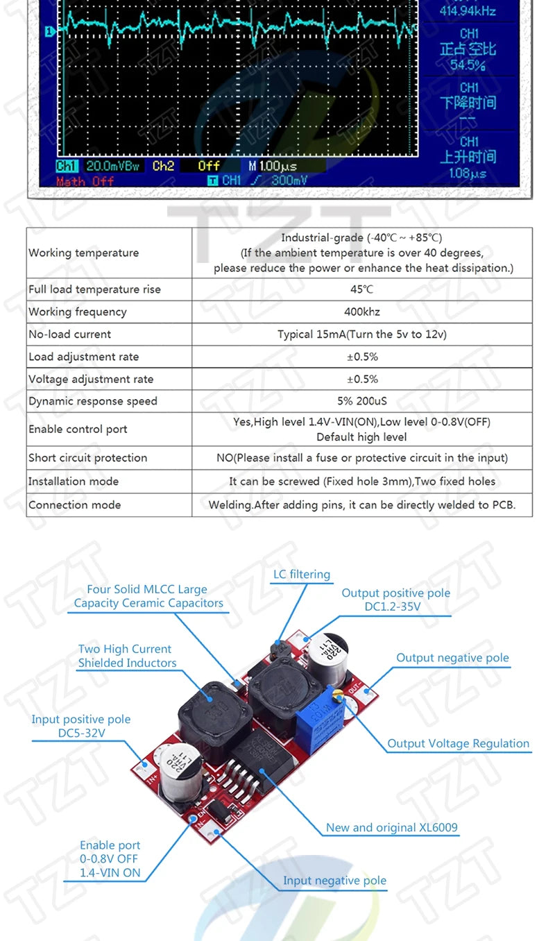 TZT 1/3PCS Boost Buck DC-DC Adjustable Step Up Converter XL6009 Power Supply Module 20W 5-32V to 1.2-35V