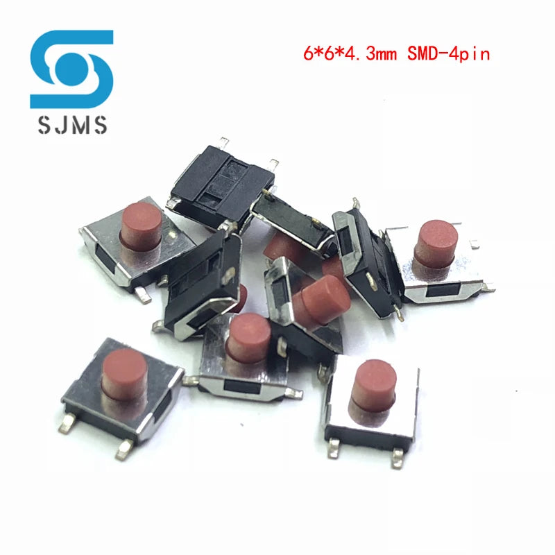 20/100PCS/LOT 6*6*2.5 / 3.1 / 3.7 / 4.3 mm SMD Switch 4 / 5 Pin feet Touch Micro Switch Push Button Switches Red 6X6 Tact Switch