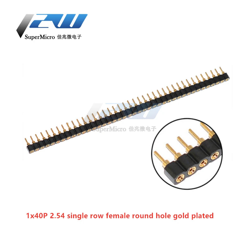 5 Pcs/Lot Round Hole Pin Header 2.54MM Pitch Row Female Single Row 1x40P, Double Row 2x40P, Double Row Pin Round Pin Gold Plated