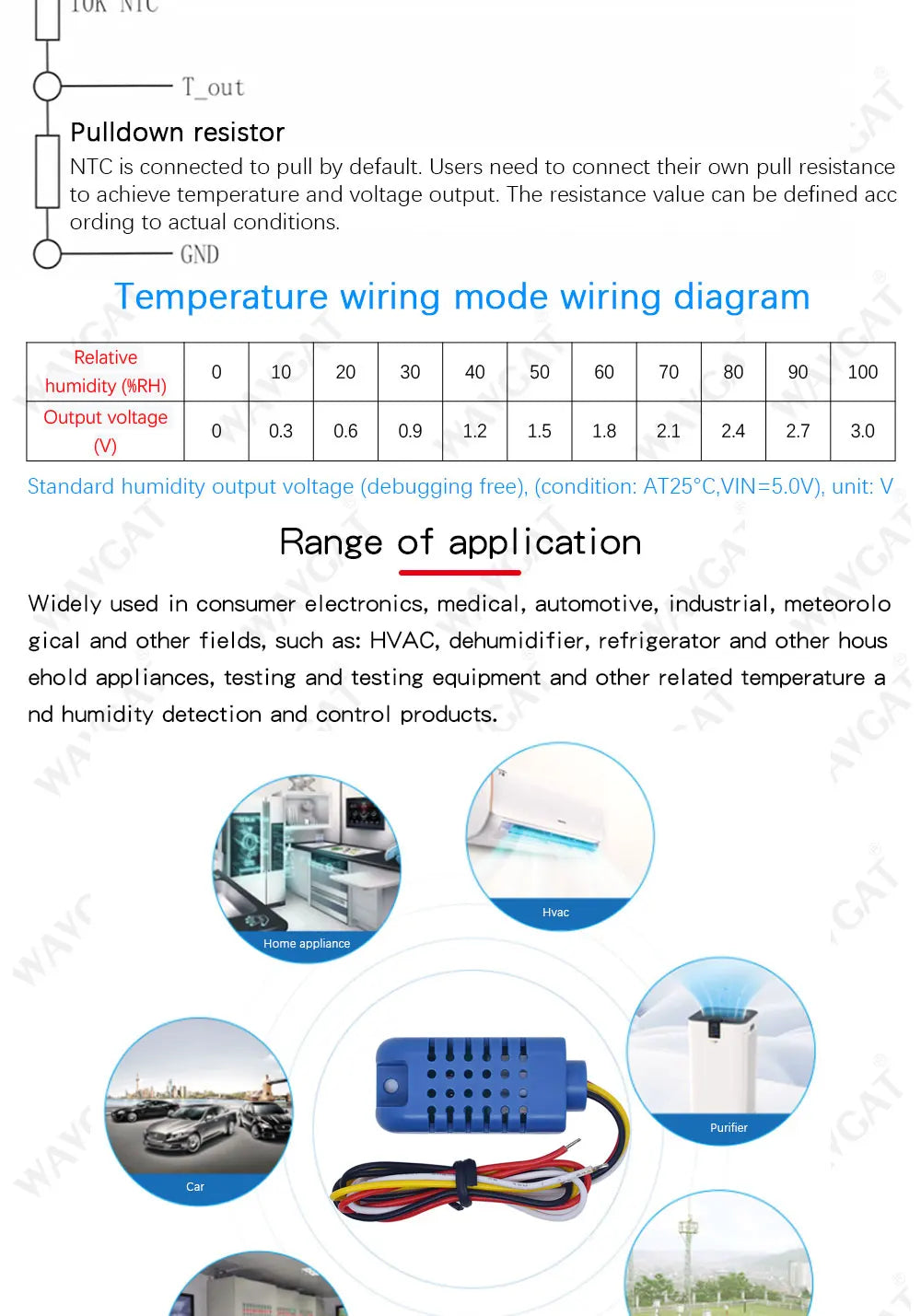 AM1011 Analog Temperature and Humidity Sensor Module Capacitive Voltage Signal Output DC 0-3V AM1011
