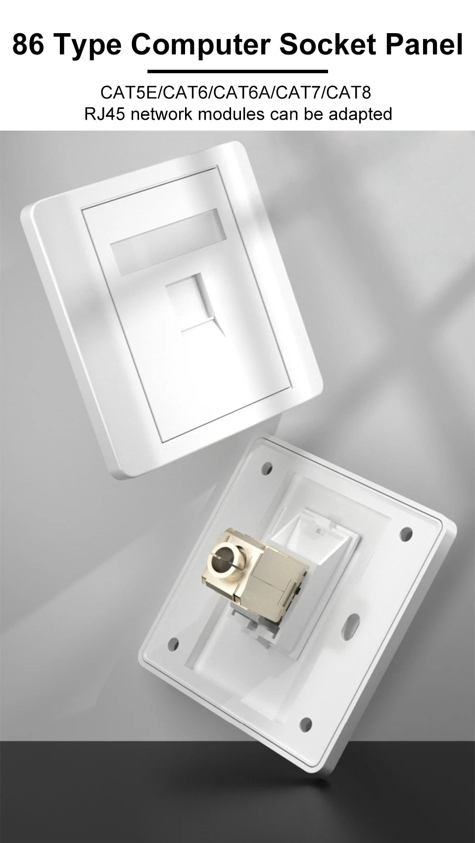 86 Type Computer Socket Panel CAT5E CAT6/6A/7/8 Network Module RJ45 Keystone Cable Interface Outlet Wall Switch