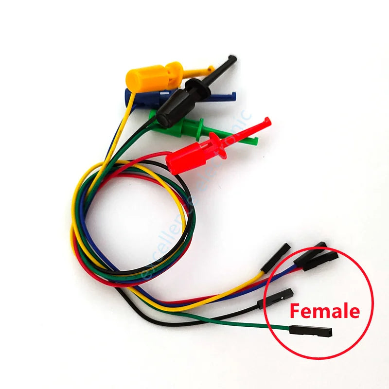5PCS Electrical Test Hooks with Male Female Dupont Connector Wire Transistor Tester Probe Clip for Multimeter Instrumentation