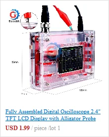 Fully Assembled Digital Oscilloscope 2.4" TFT LCD Display with Alligator Probe Test Clip Transparent Acrylic Case