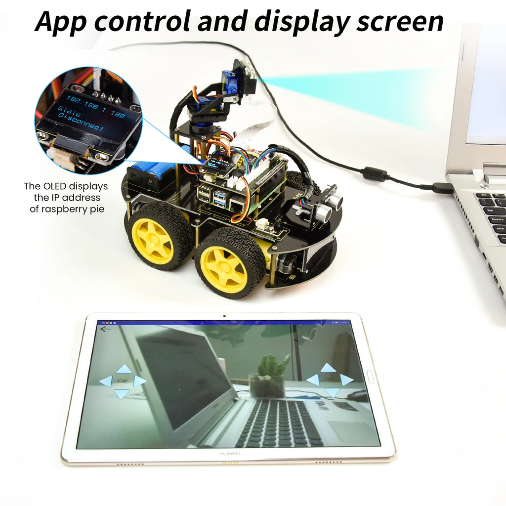 Keyestudio Raspberry Pi 4WD Robot Car Kit  5 Megapixels Camera Module Python Programming DIY Projects Kit For Raspberry Pi 4B