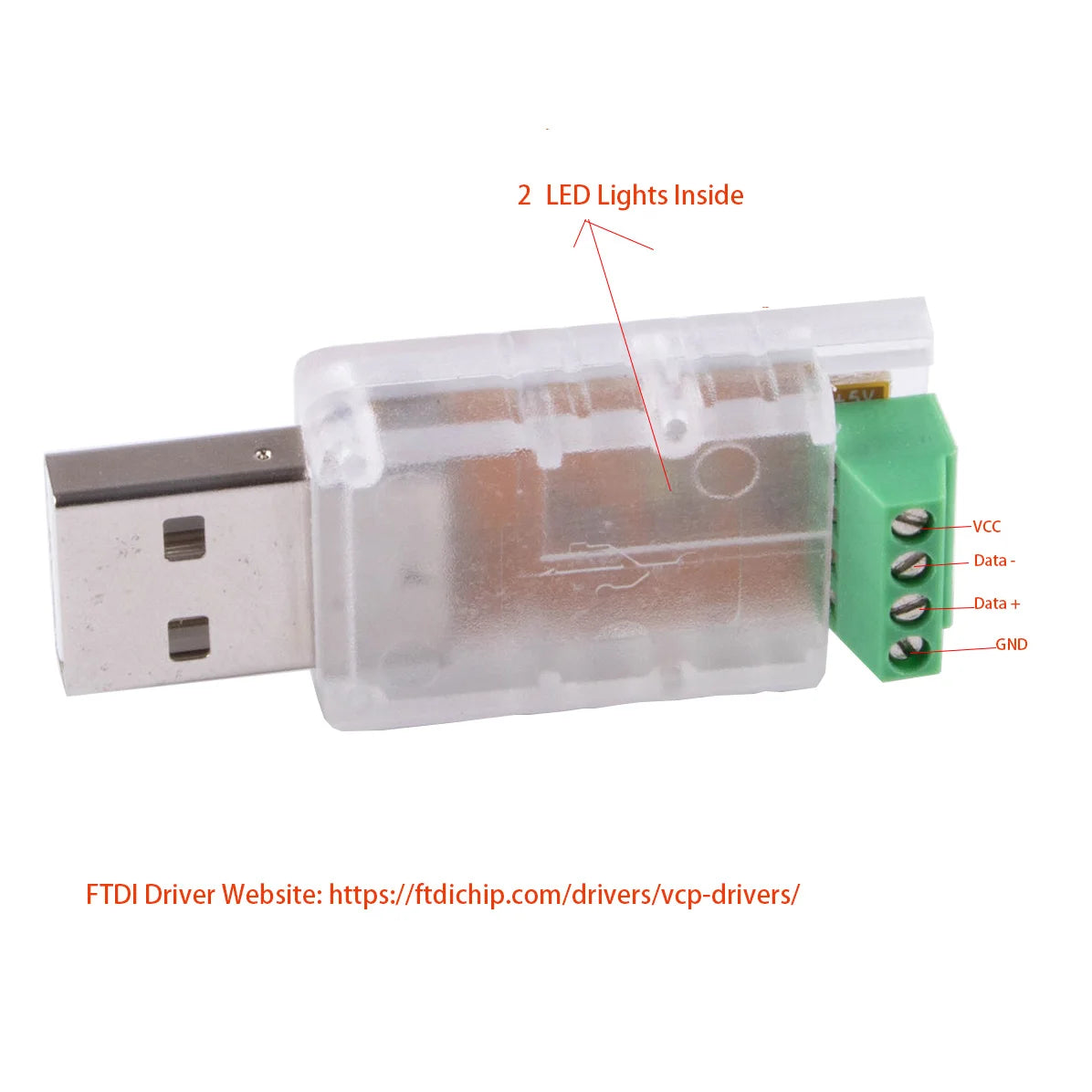 FTDI USB to RS485 Serial Converter Adapter With Data A B GND VCC Pinout Assignment 4Pin 2.54mm Terminal Block