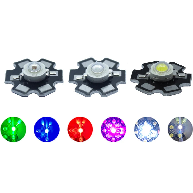 10pcs 1W 3W High Power LED Full Spectrum White Warm white Green Blue Deep Red 660nm Royal blue IR UV With 20mm Black Star PCB