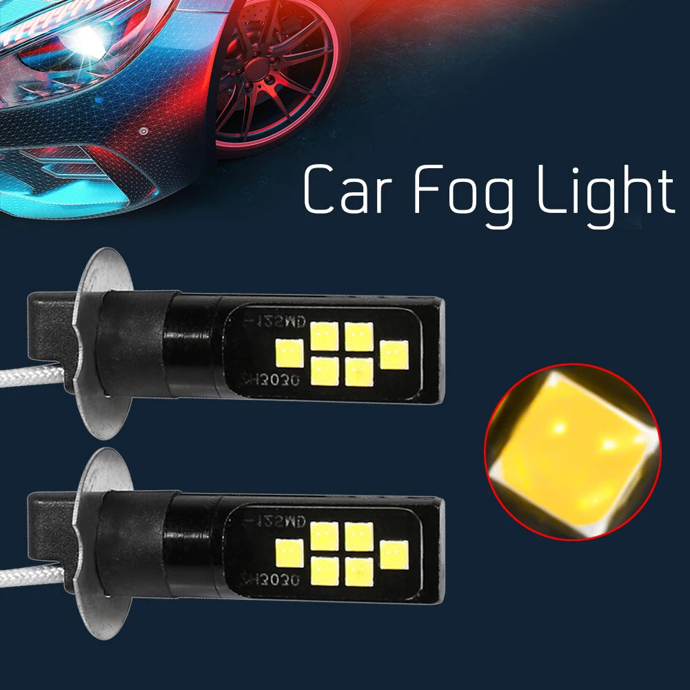 2pcs H3 LED Fog Light Bulb DC 12V 3030 SMD Car Fog Light Super Bright DRL Driving Lamp Built-in 5 Color Optional Headlight Bulb