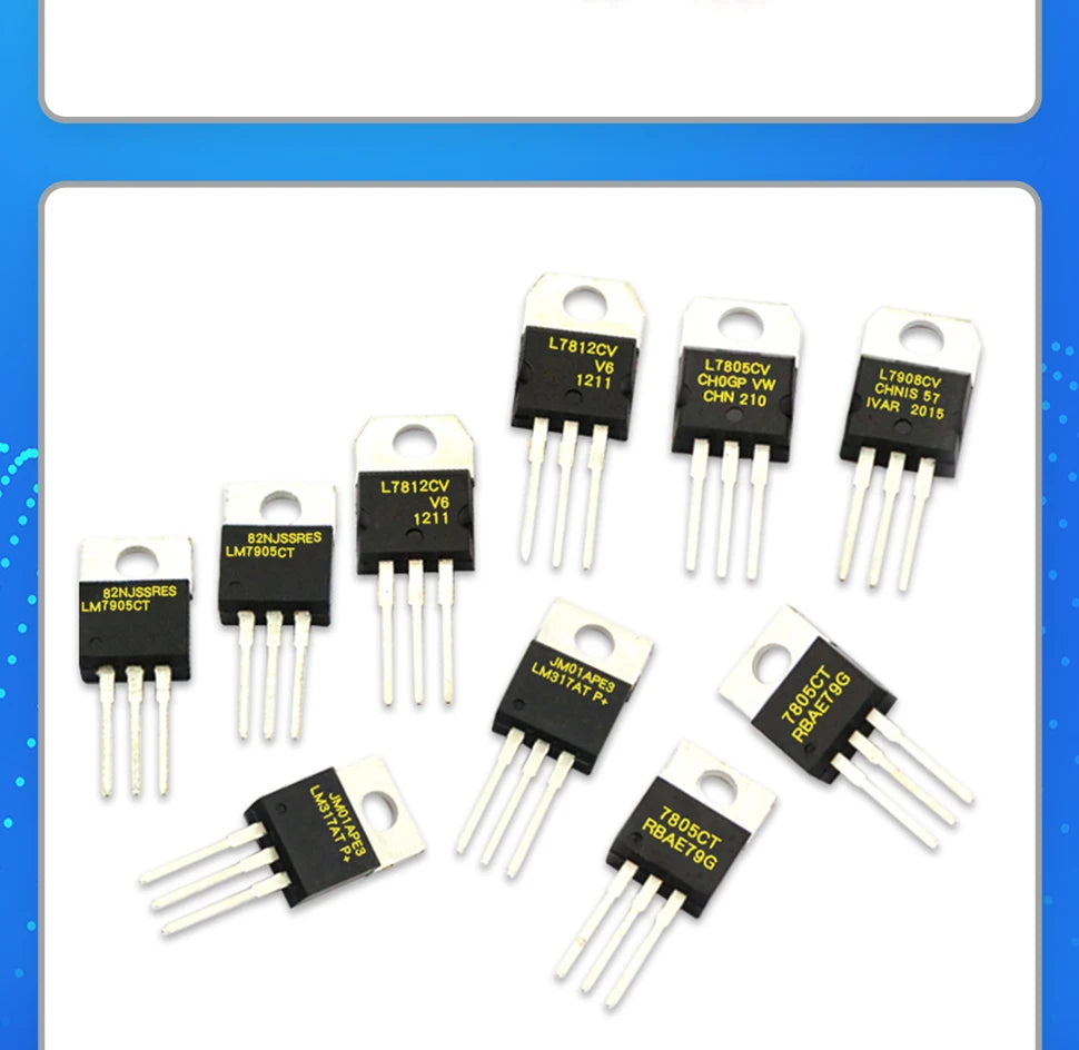 10Pcs LM7805CT CJ78M05 LM317BTG LM7905CT LM317T L7812CV LM317AT L7915CV TO220 L7805CD2T Voltage Regulator IC 5V 1.5A TO-220