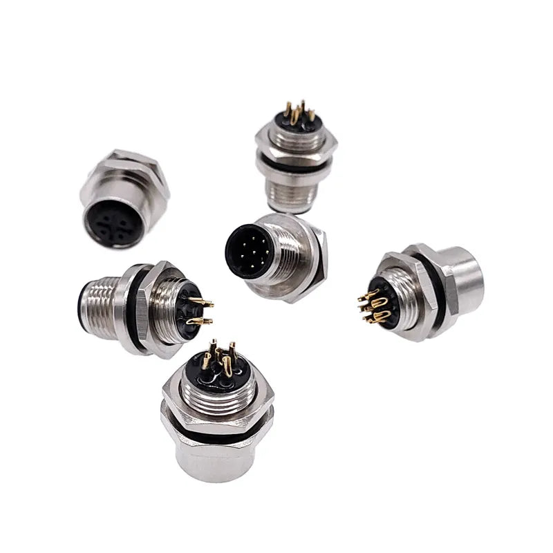 M12 Panel Back Mount Flange Socket Sensor Connector Waterproof Screw Threaded Coupling Male Female 3 4 5 8Pin M1216