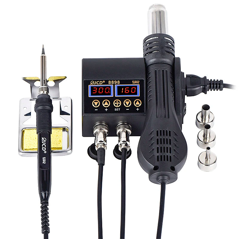 JCD 2 in 1 750W Hot Air Gun LCD Digital Display Welding Soldering Rework Station for Cell-phone BGA SMD PCB IC Solder Iron 8898