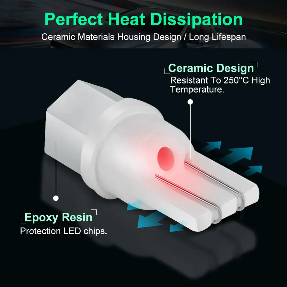 10Pcs Ceramic T10 W5W LED Bulb 194 168 Led Canbus 4SMD 3030 Car Interior Lights Wedge Side marker Clearance Auto Lamp 12V White