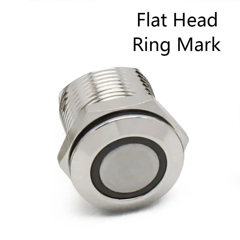 12mm Flat High Head Waterproof Metal Push Button Switch LED Light Momentary Latching Car Engine Computer PC Power Switch 3-380V