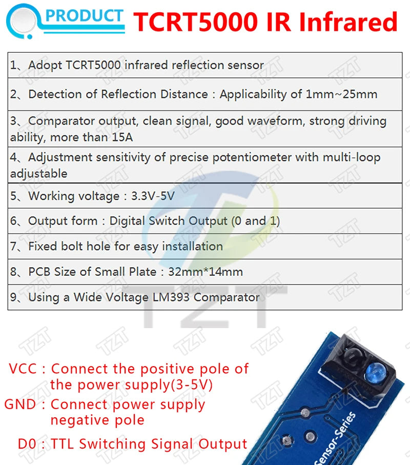 TZT 1/3PCS TCRT5000 Infrared Reflective Sensors IR Photoelectric Switch Barrier Line Track Module For Arduino