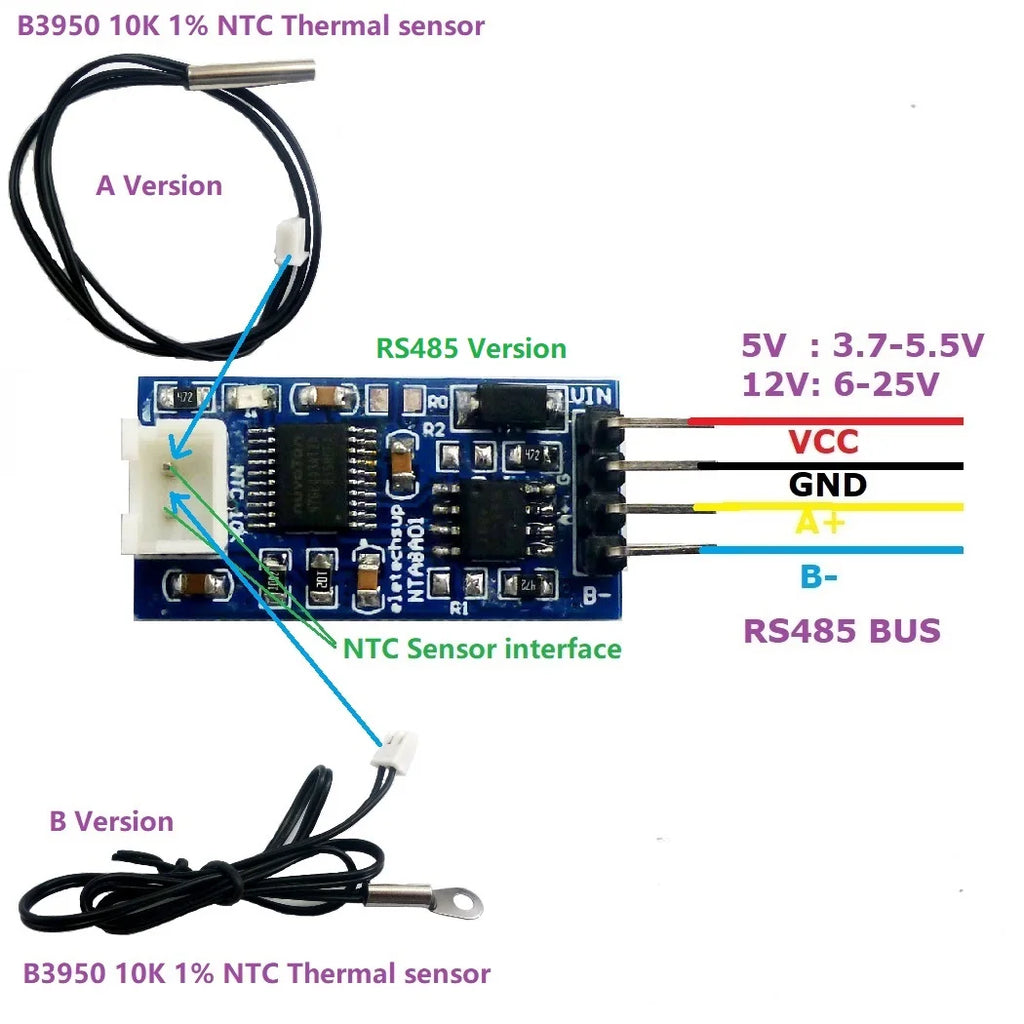 DC 5V 12V 24V RS485 RS232 TTL Modbus Rtu NTC Thermistor Temperature Sensor Remote acquisition monitor Module B3950 10K 1%