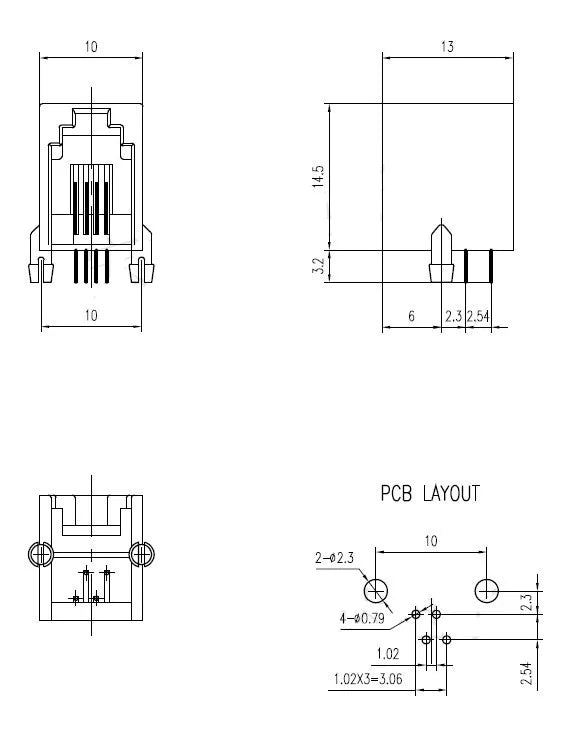 5/10Pcs RJ11 Telephone Socket 4P4C 6P4C 6P6C Plug Horizontal Right Angle 4 Pin/6 Pin Female Socket PCB Connector Gray