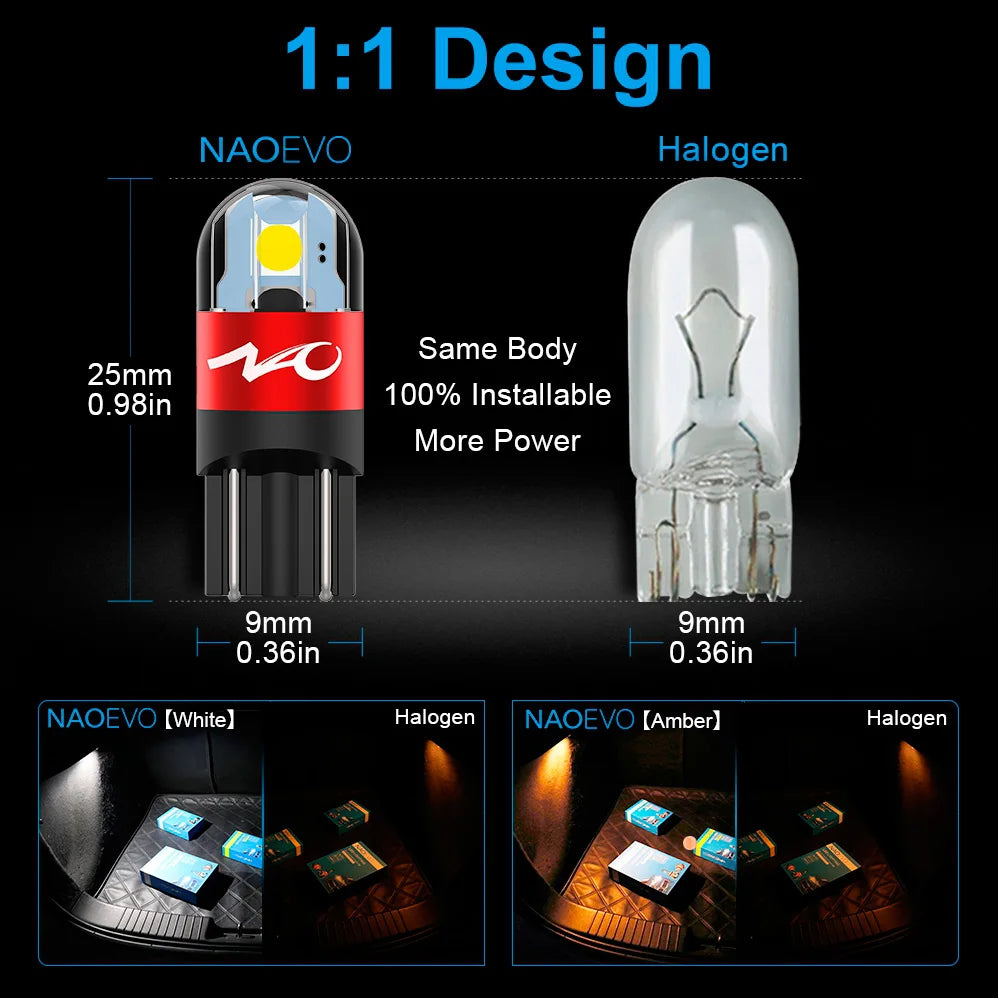 NAO W5W LED Car T10 Bulb 5W5 Auto Interior Light 3030 SMD 12V 24V Automobiles Side Signal Lamp 168 194 Clearance Lighting White