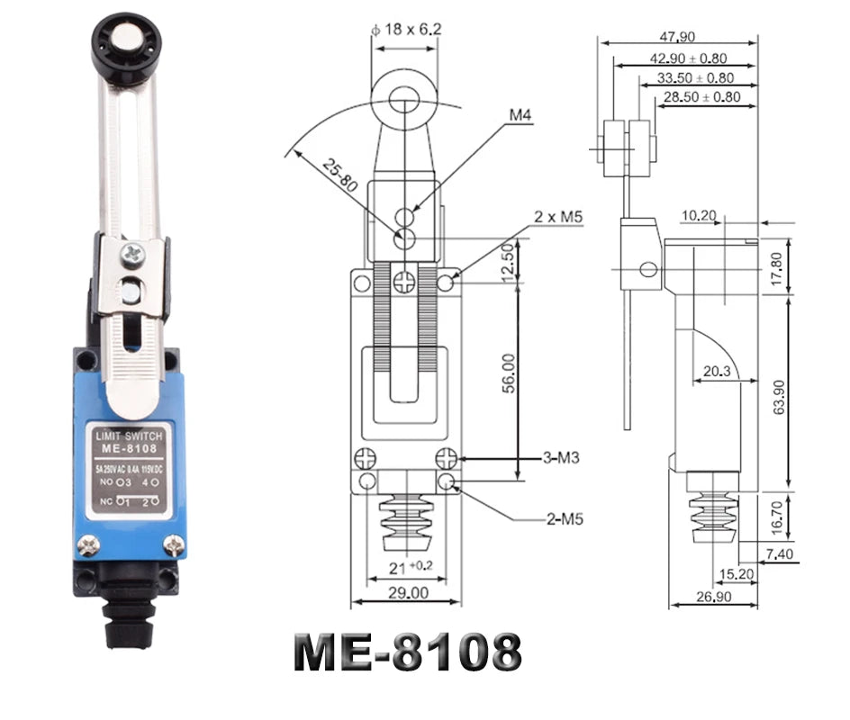 5PCS ME 8104 8108 8111 8122 9101 CNC Micro Limit Switch 5A/220V Rotary Roller Lever Sealed Switch Momentary Industrial Machine