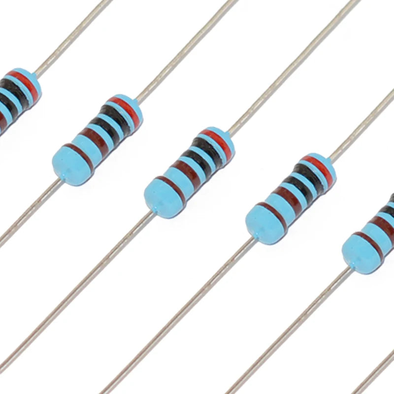 50pcs 1/2W Metal Film Resistor 1 1.2 1.5 10 12 15 100 120 150 R K Ohm 1K2 1K5 1% 0.5W Five-color Ring Resistance 1K 10K 100K 10R