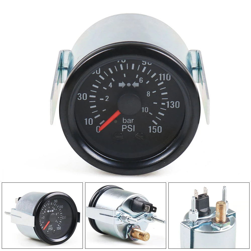 2" 52mm 0-10 Bar/0-150PSI Barometer Mechanical Air Pressure Gauge 12V Yellow Light Car Meter With Sensor NPT1/8