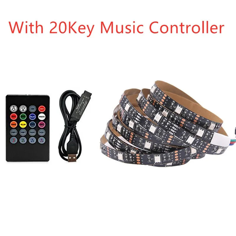USB LED Strip Light 5 V Volt RGB Waterproof Black PCB 5050 50CM- 5M 5V Led Light USB Tape PC TV Backlight With Remote Controller