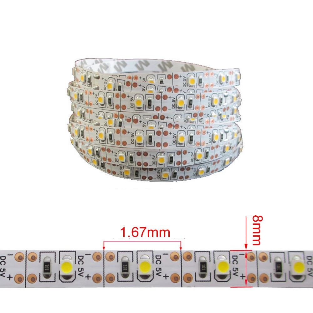3AA Battery Power LED Strip Light 1/2/3/4/5M SMD2835 3528 60Leds/m Waterproof Tape Ribbon Lamps 5V TV Cabinet Backlight