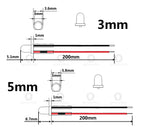 50pcs 3V 5V 12V 24V DC 3mm 5mm Water Clear LED Diodes Red/Green/Blue/Yellow/UV/Orange/Pink/Warm/White/RGB Pre-Wired 20cm Cable
