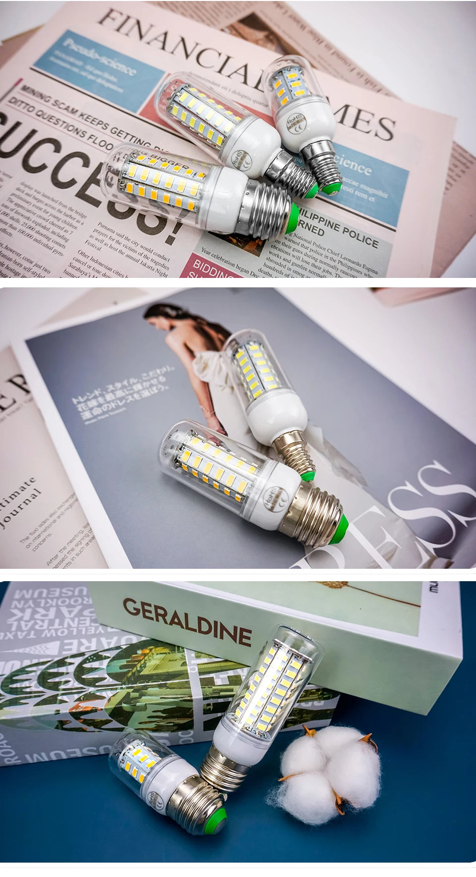 E27 LED Lamp AC 220V 230V Corn Lamp 24 36 48 56 69 72leds Lampada Led Bulb SMD5730 Led Lamp Light E14 Chandelier Lighting 240V