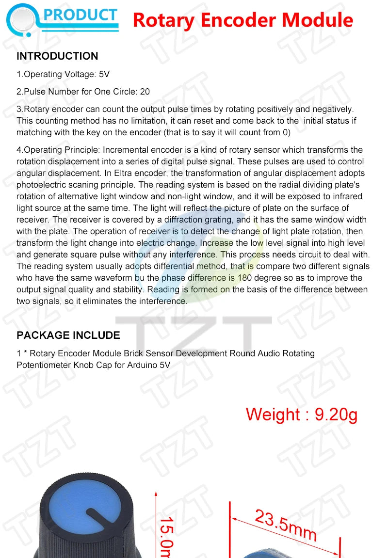 TZT Rotary Encoder Module for Arduino Brick Sensor Development Round Audio Rotating Potentiometer Knob Cap EC11