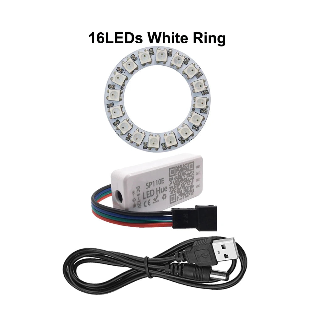 WS2812B 8/16/24/35/45LEDs Pixel Ring SP110E Controller USB Kit RGB Ring Individul AddressabIe WS2812 IC BuiIt-in Lights DC5V