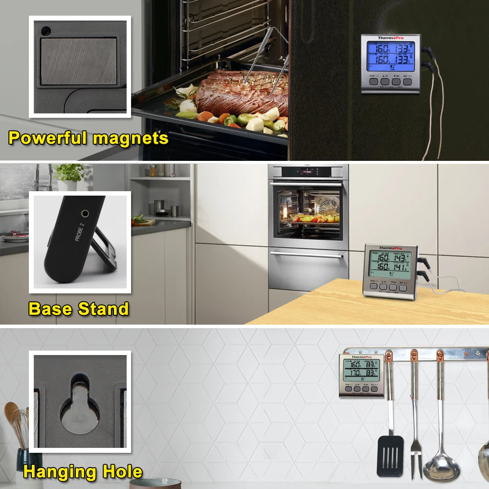 ThermoPro TP-17 Dual Probes Digital Outdoor Meat Thermometer Cooking BBQ Oven Thermometer with Big LCD Screen For Kitchen