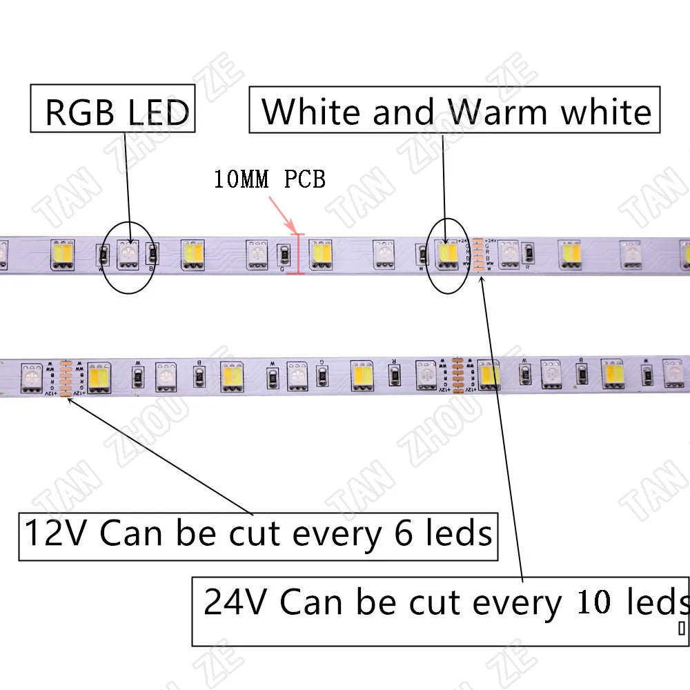 SMD 5050 RGB LED Strip Waterproof 5M 300LED DC 12V 24V CCT RGBCCT  RGBW RGBWW WHITE WARM WHITE NW Fita LED Light Strips Flexible