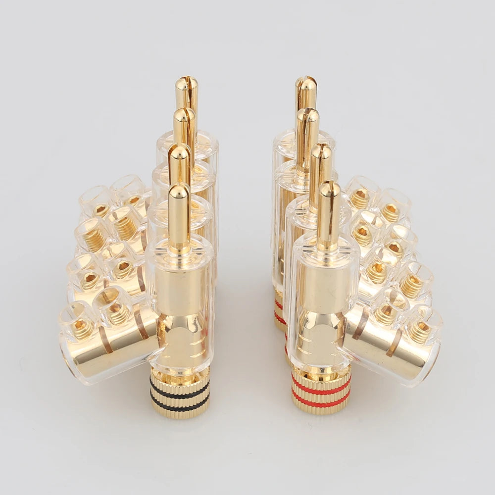 4pcs/set VB202G High Performance 24K Gold Plated Audio Banana Connectors 45Dgree Locking Banana Plug For Hifi Speaker Cable