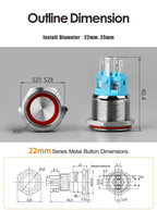 LANBOO 22B2 Economy Metal Pushbutton Switch / 1NO1NC / Momentary or Latching Available. Ring/Power Supply Button