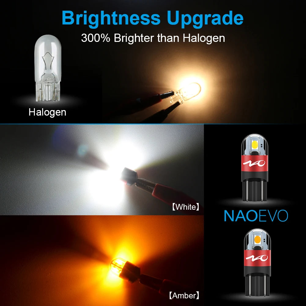 NAO W5W LED Car T10 Bulb 5W5 Auto Interior Light 3030 SMD 12V 24V Automobiles Side Signal Lamp 168 194 Clearance Lighting White