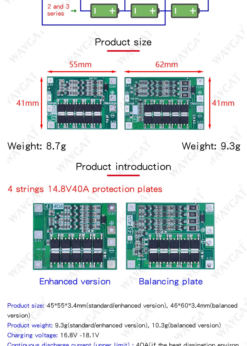 LIZAO 3S 4S BMS 20A 40A 60A 18650 Li-ion Battery Protection Board 11.1V-16.8V Enhanced Balance Charger Module